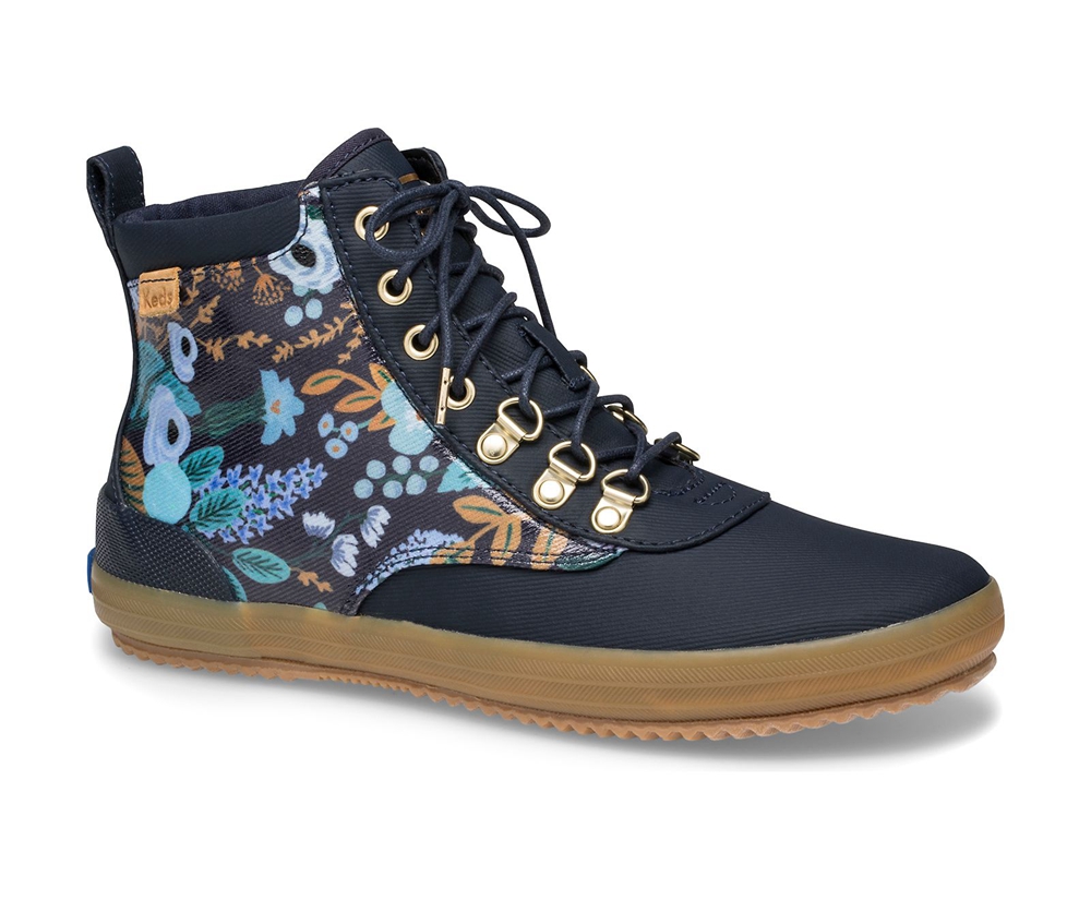 Womens Keds Boots - Rifle Paper Co. Scout Water-Resistant Garden Party - Navy - 5402-UIGXJ